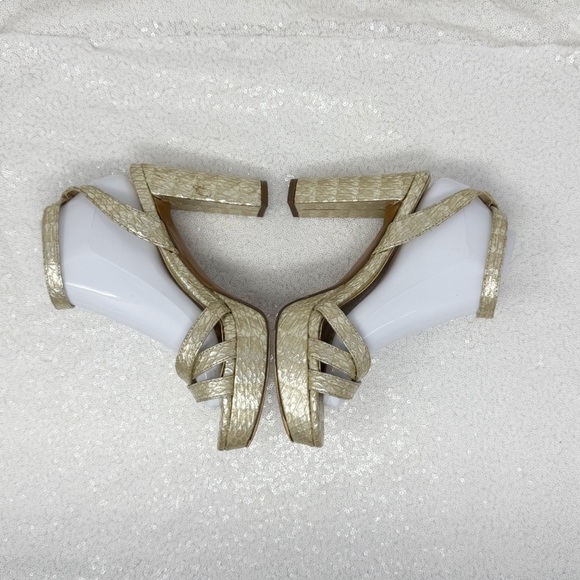 Naturalizer women’s gold snake Mallory ankle strap sandals/ heels size 8.5 wide - Picture 9 of 16